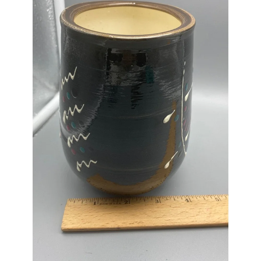 Handmade Studio pottery Contemporary Abstract 00000design signed Black white‎
